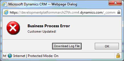 Error message Error message in CRM