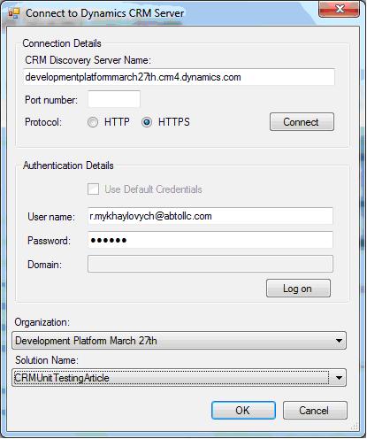 Connect to Dynamic CRM Server Connect to Dynamic CRM Online