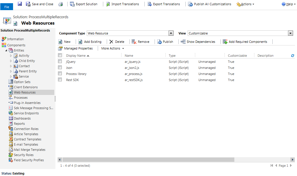 Web Resources view