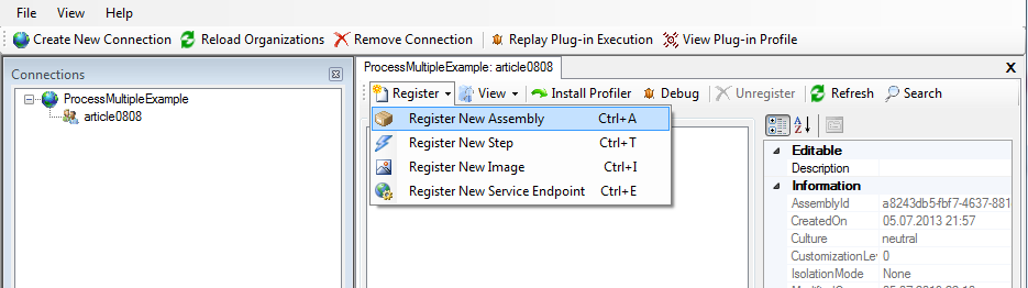 Registering new assembly