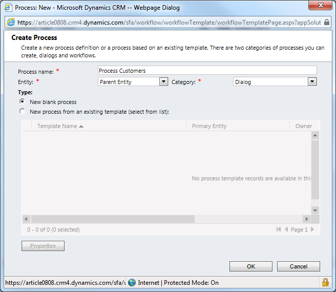 Dialog creation form