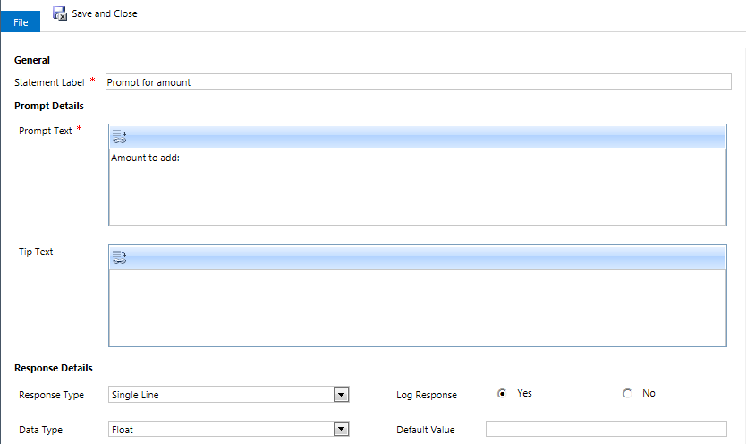 Prompt and Response designer form