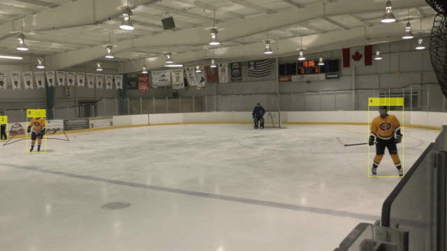 Real-time hockey player tracking: Getting the right trajectory. Frame 15 - without algorithm improvements. Abto Software blog
